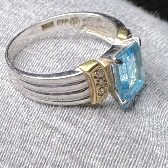Auth Preloved Blue Topaz 1.84 ct Diamond .04 ct Platinum Gold X K18 Ring Sz 6.58 - Picture 14 of 15